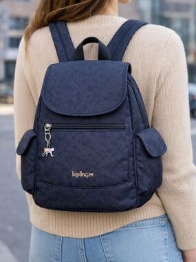 Kipling City Navy Blue Patterned European Backpack
